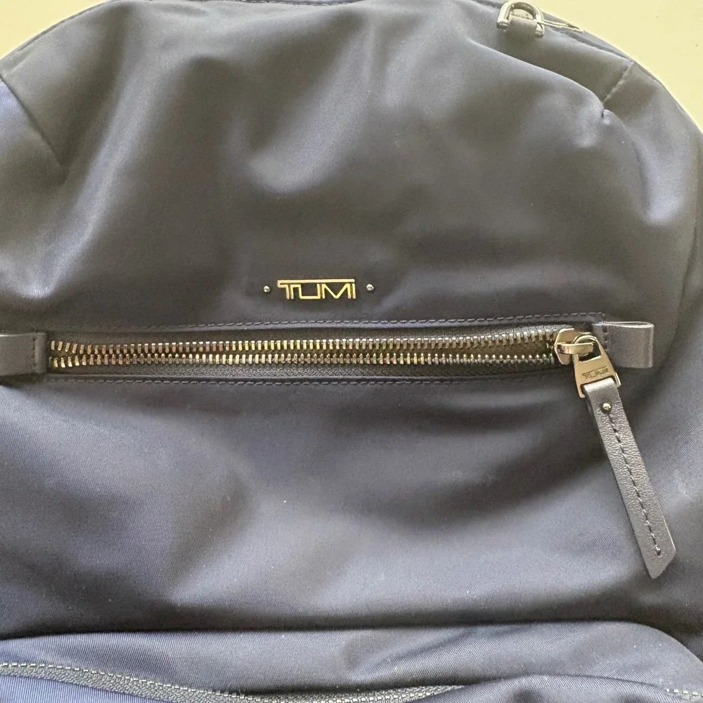 Tumi Voyageur Backpack Women Medium Navy Blue Nylon Gold‎ Hardware Laptop Bag